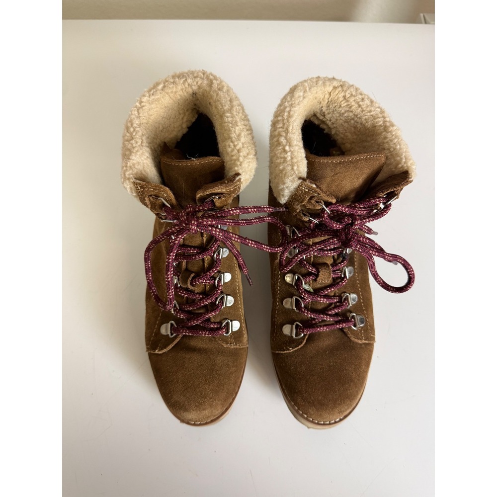Sam Edelman Brown Suede Faux Fur Winter Boots Women 7.5 M Platform Wedge Lace Up